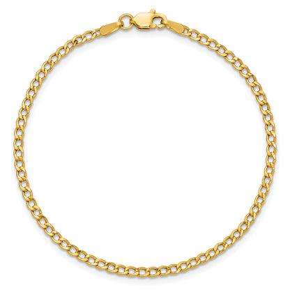 14K Yellow Gold 9 inch 2.5mm Semi-Solid Curb with Lobster Clasp Anklet