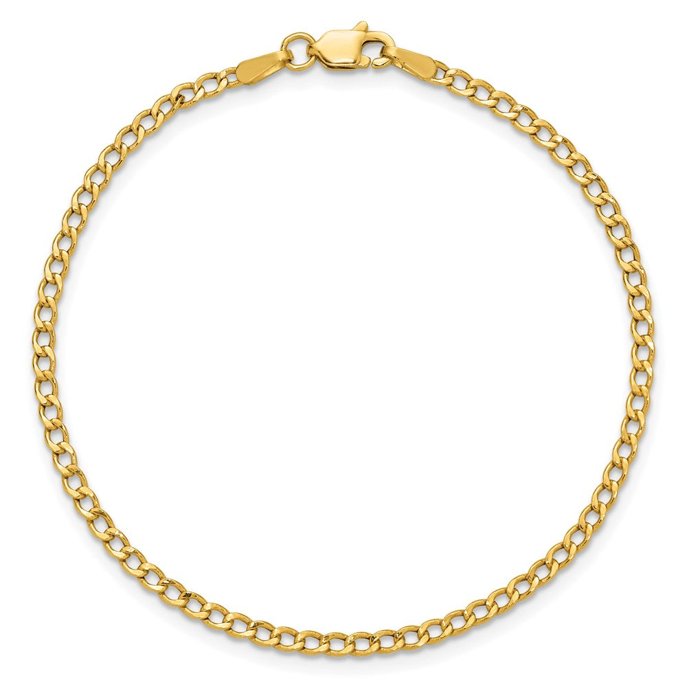 8 Inch 14K Yellow Gold 2.5mm Semi-Solid Curb Link Chain Bracelet
