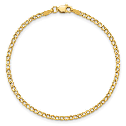 8 Inch 14K Yellow Gold 2.5mm Semi-Solid Curb Link Chain Bracelet