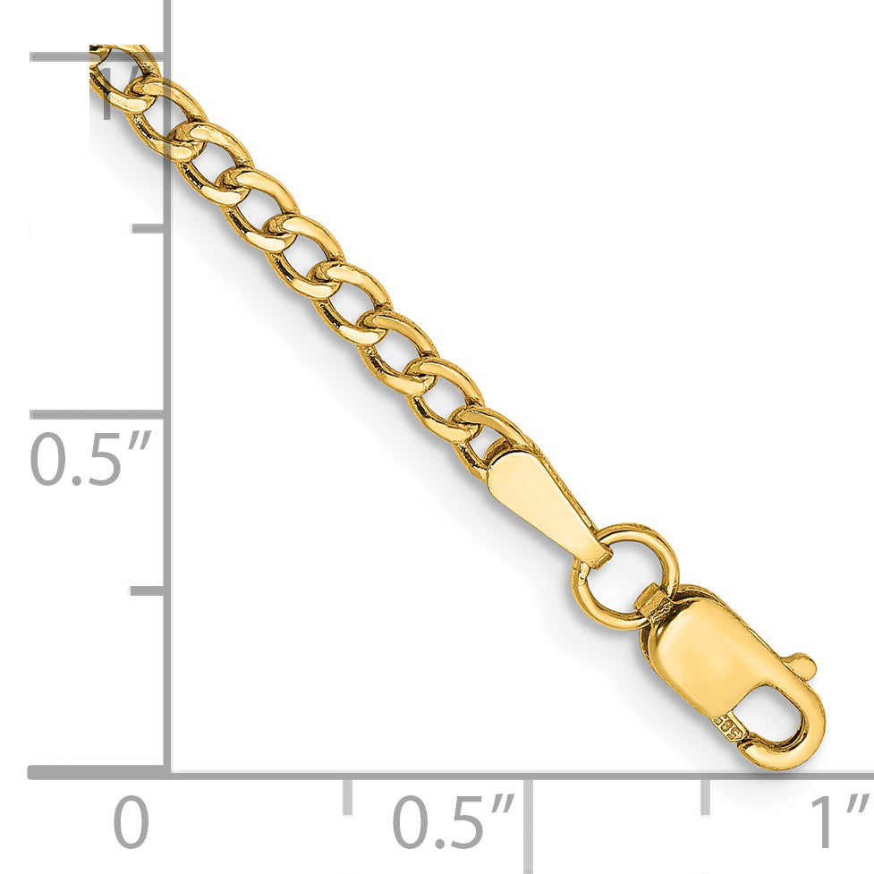 14K Yellow Gold 9 inch 2.5mm Semi-Solid Curb with Lobster Clasp Anklet