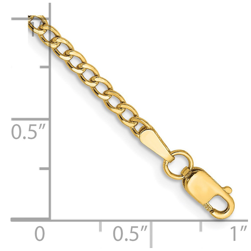 8 Inch 14K Yellow Gold 2.5mm Semi-Solid Curb Link Chain Bracelet