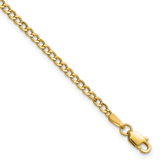 14K Yellow Gold 2.5mm Semi-Solid Curb Link Chain Chain