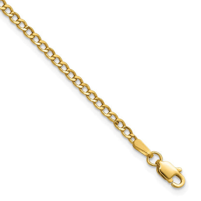 8 Inch 14K Yellow Gold 2.5mm Semi-Solid Curb Link Chain Bracelet
