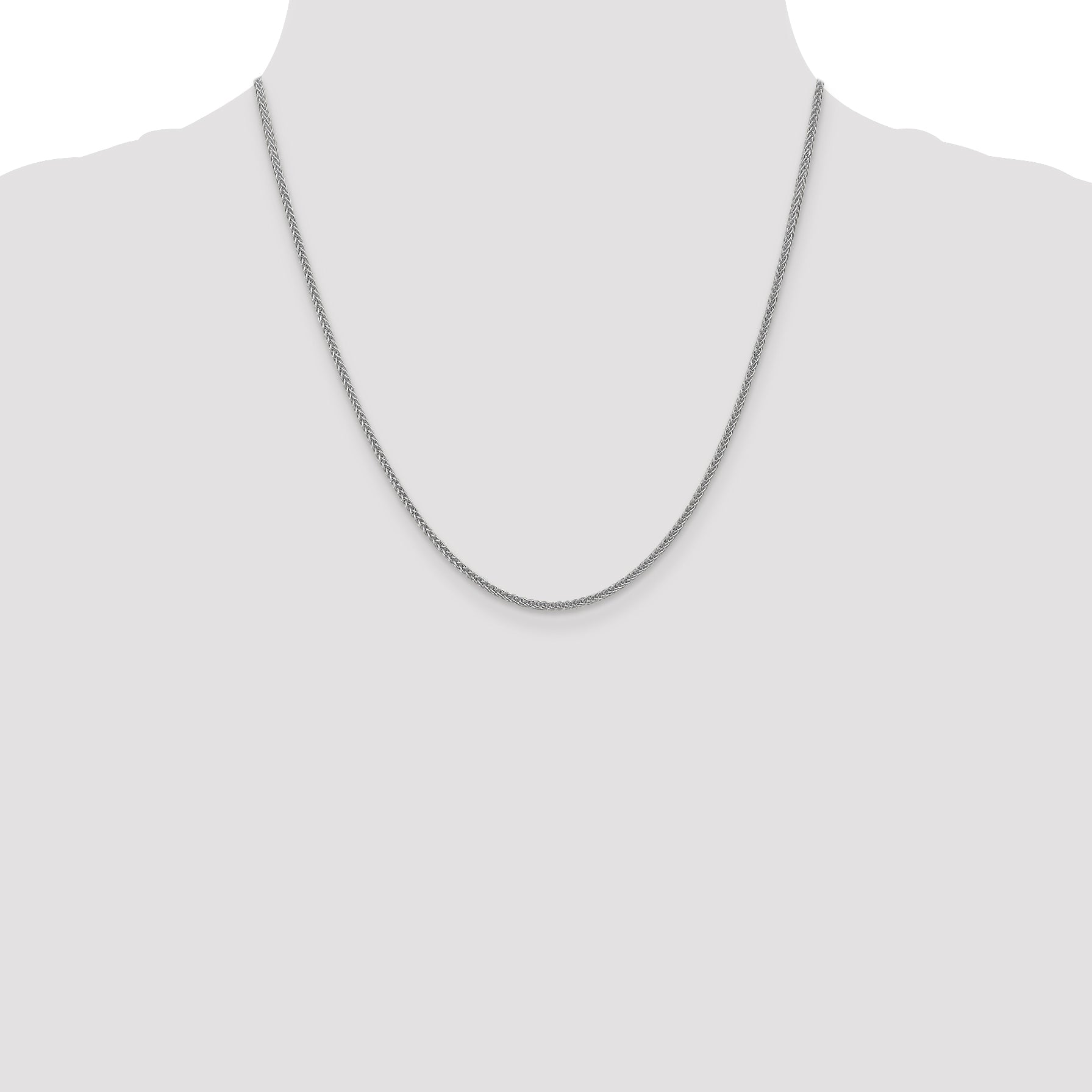 14K White Gold 20 Inch 2mm Semi-Solid 3-Wire Wheat With Lobster Clasp Chain Necklace