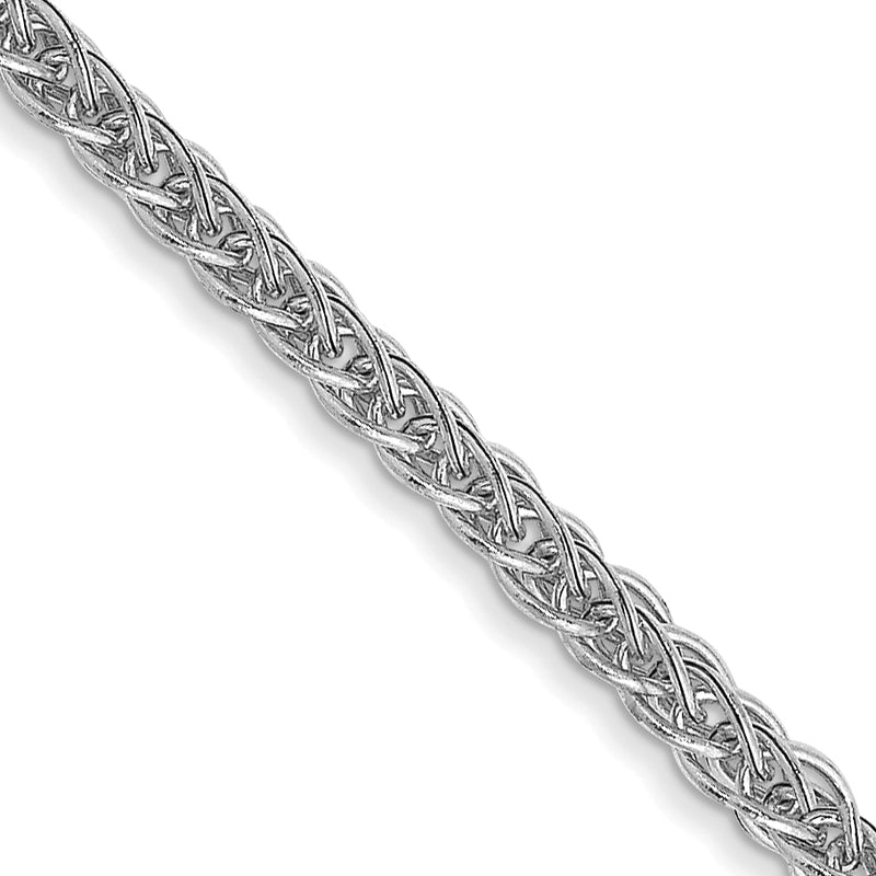 14K White Gold 2mm Semi-Solid 3-Wire Wheat With Lobster Clasp Chain Necklace
