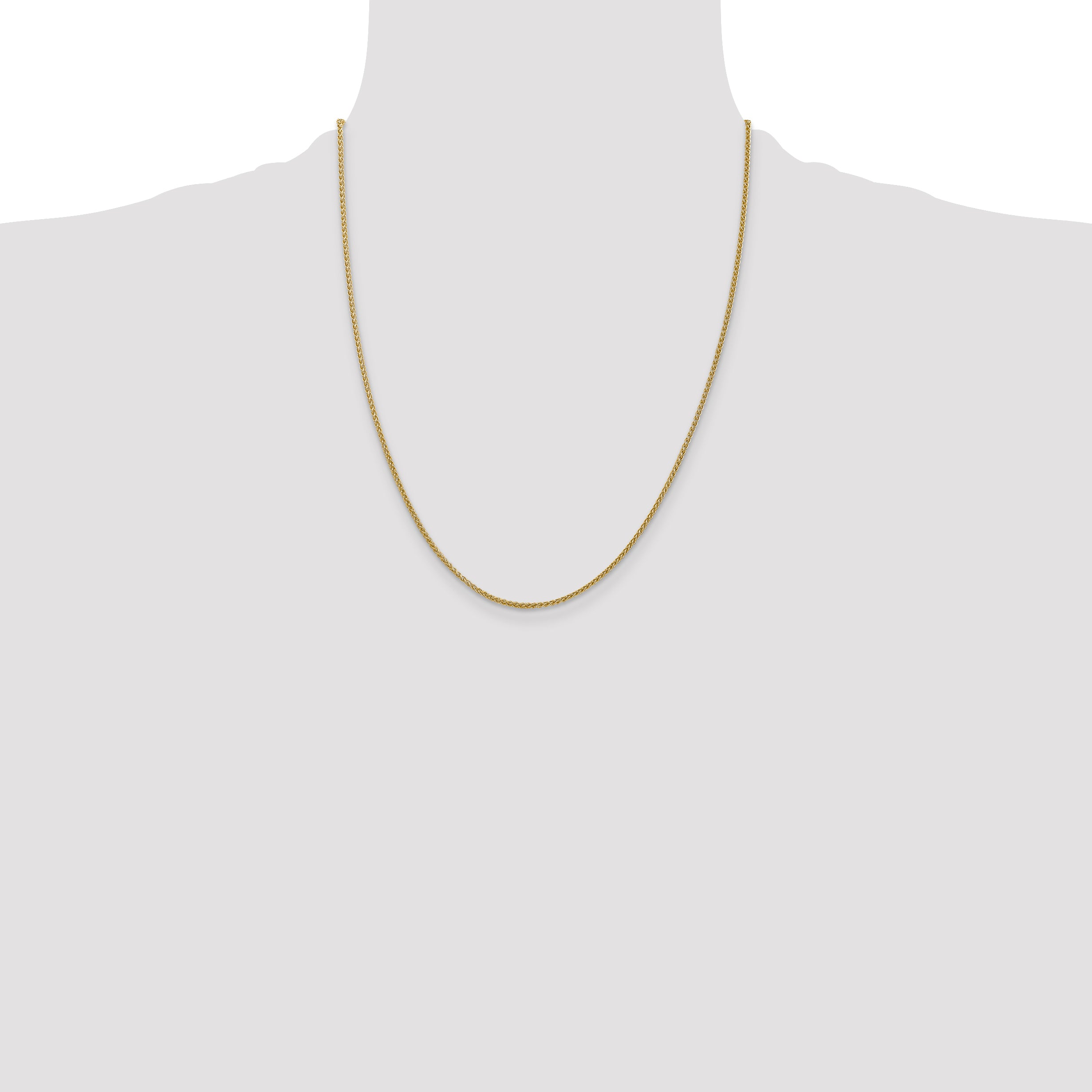 14K Yellow Gold 22 Inch 1.55mm Semi-Solid Wheat With Lobster Clasp Chain Necklace