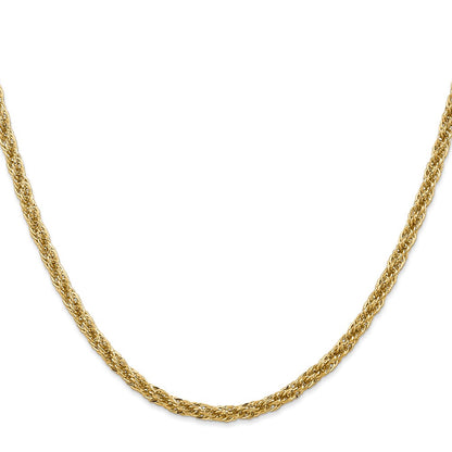 14K Yellow Gold 3.3mm Diamond-Cut Semi Solid With Lobster Clasp Chain Necklace