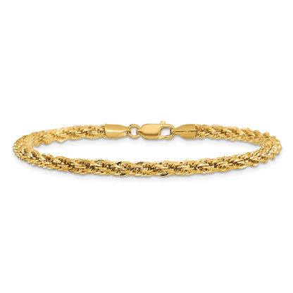 14k Yellow Gold 7 inch 3.3mm Diamond-cut Semi Solid with Lobster Clasp Chain