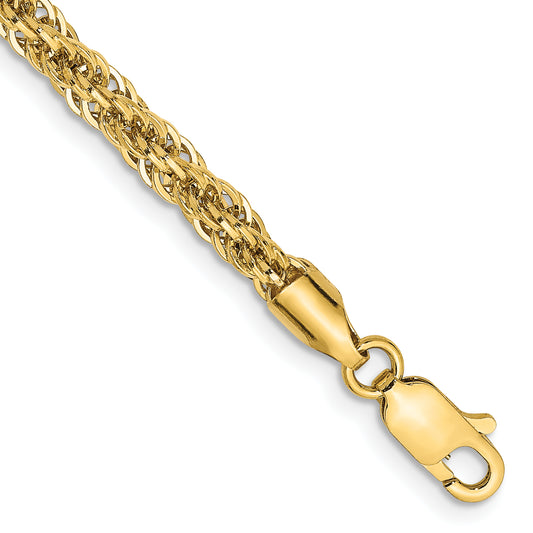 14k Yellow Gold 7 inch 3.3mm Diamond-cut Semi Solid with Lobster Clasp Chain