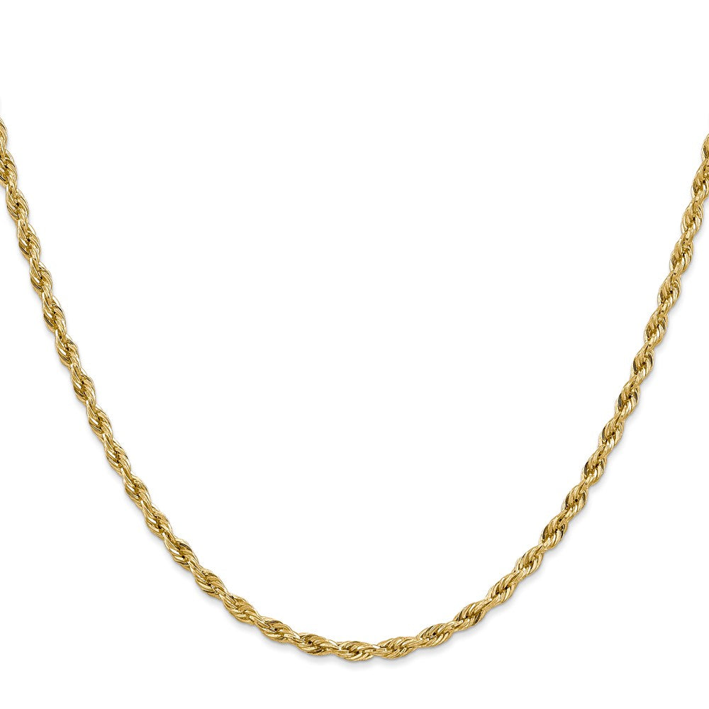 14K Yellow Gold 3mm Semi Solid Rope With Lobster Clasp Chain Necklace