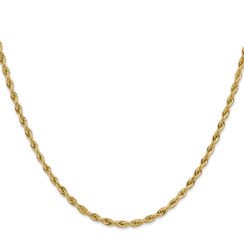 14K Yellow Gold 3mm Semi Solid Rope With Lobster Clasp Chain Necklace