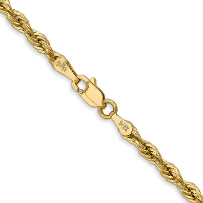 14K Yellow Gold 3mm Semi Solid Rope With Lobster Clasp Chain Necklace