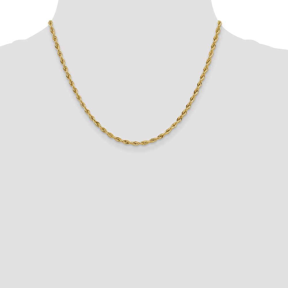 14K Yellow Gold 3mm Semi Solid Rope With Lobster Clasp Chain Necklace