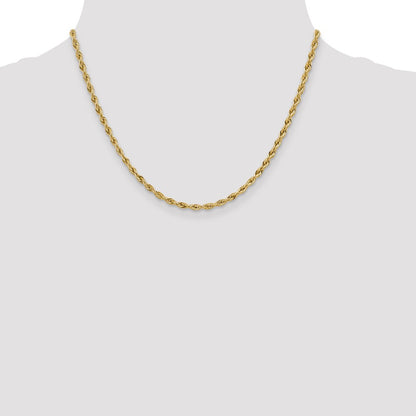 14K Yellow Gold 3mm Semi Solid Rope With Lobster Clasp Chain Necklace