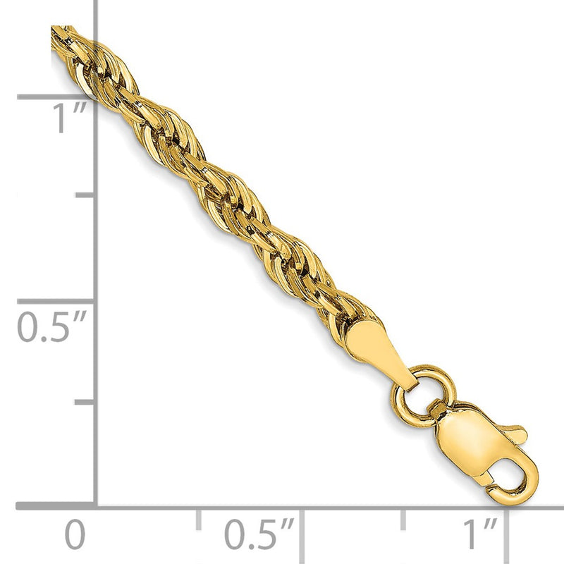 14k Yellow Gold 3mm Semi Solid Rope with Lobster Clasp Chain Bracelet