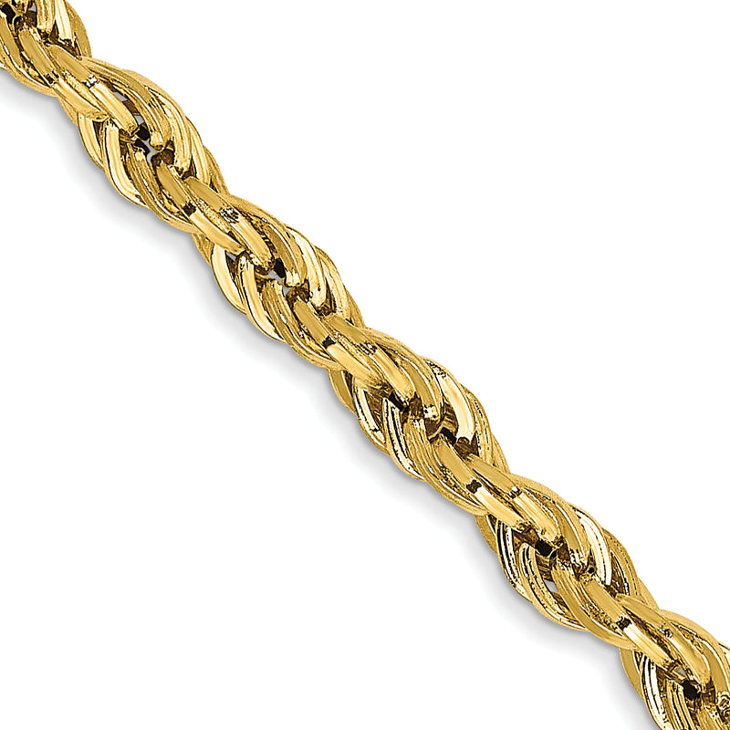 14K Yellow Gold 26 Inch 3mm Semi Solid Rope With Lobster Clasp Chain Necklace