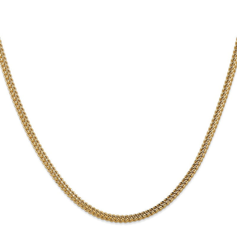 14K Yellow Gold 3mm Semi-Solid Franco With Fancy Lobster Clasp Chain Necklace