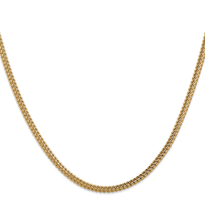 14K Yellow Gold 24 Inch 3mm Semi-Solid Franco With Fancy Lobster Clasp Chain