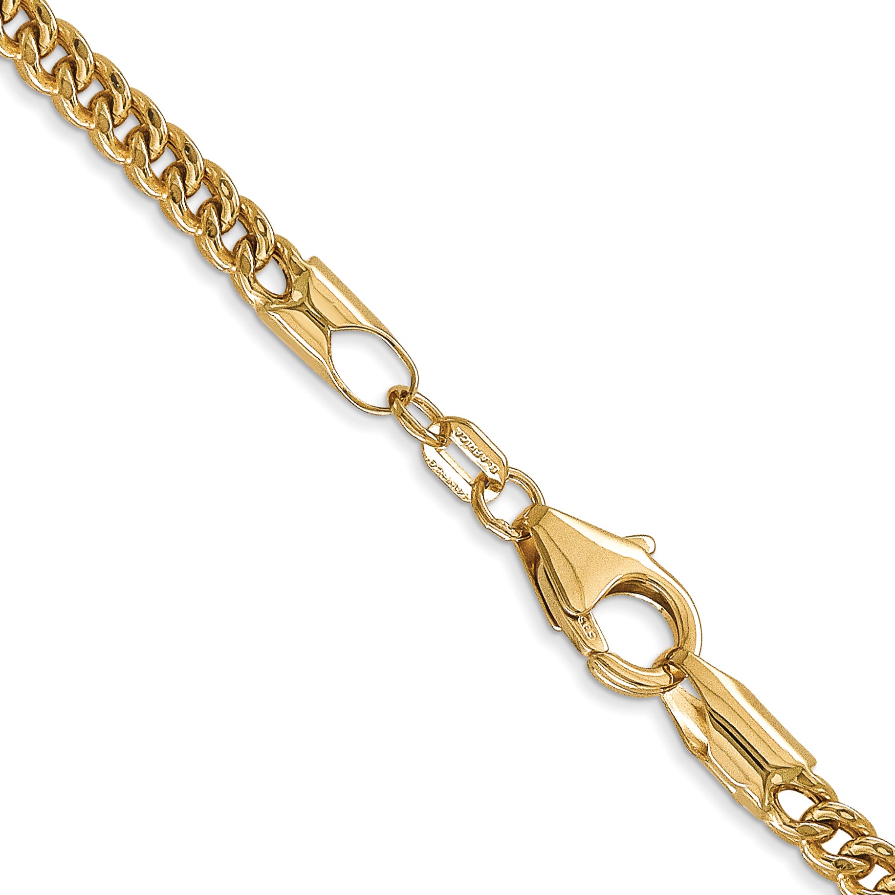 14K Yellow Gold 20 Inch 3mm Semi-Solid Franco With Fancy Lobster Clasp Chain