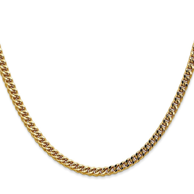 14K Yellow Gold 3.7mm Semi-Solid Franco With Fancy Lobster Clasp Chain Necklace