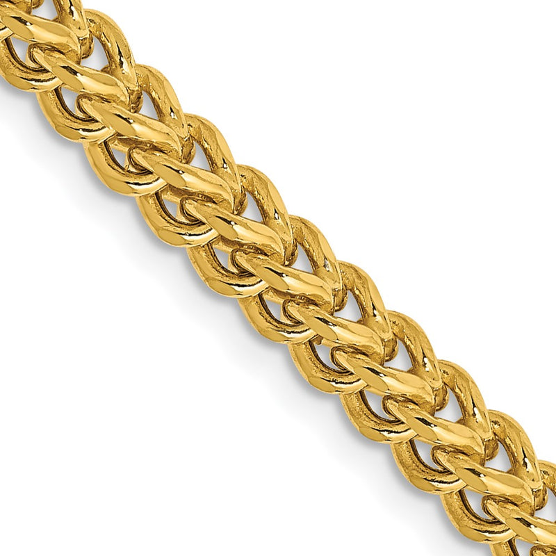 14K Yellow Gold 3.7mm Semi-Solid Franco With Fancy Lobster Clasp Chain Necklace