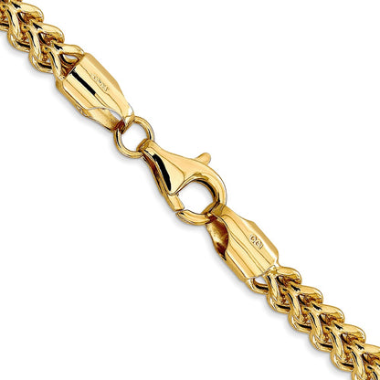 14K Yellow Gold 4.5mm Semi-Solid Franco With Fancy Lobster Clasp Chain Necklace