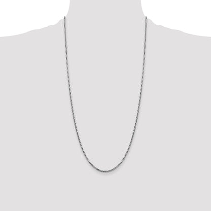 14K White Gold 28 Inch 1.75mm Semi-Solid Round Box With Lobster Clasp Chain Necklace
