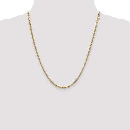 14K Yellow Gold 22 Inch 2.45mm Semi-Solid Round Box With Lobster Clasp Chain Necklace