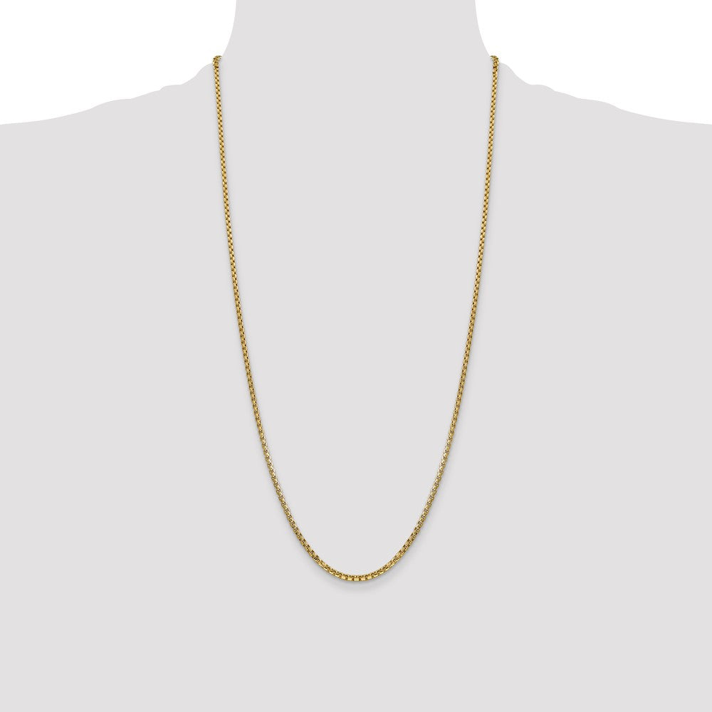 14K Yellow Gold 28 Inch 2.45mm Semi-Solid Round Box With Lobster Clasp Chain Necklace
