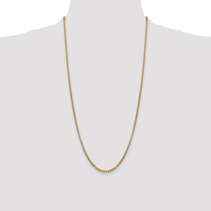 14K Yellow Gold 28 Inch 2.45mm Semi-Solid Round Box With Lobster Clasp Chain Necklace