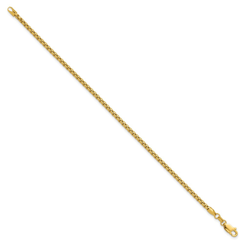 14K Yellow Gold 7 inch 2.45mm Semi-Solid Round Box with Lobster Clasp Bracelet