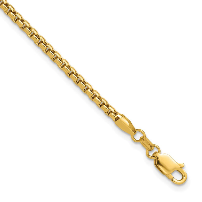 14K Yellow Gold 7 inch 2.45mm Semi-Solid Round Box with Lobster Clasp Bracelet