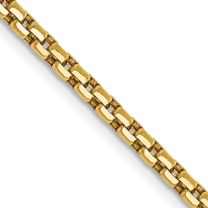 14K Yellow Gold 22 Inch 2.45mm Semi-Solid Round Box With Lobster Clasp Chain Necklace