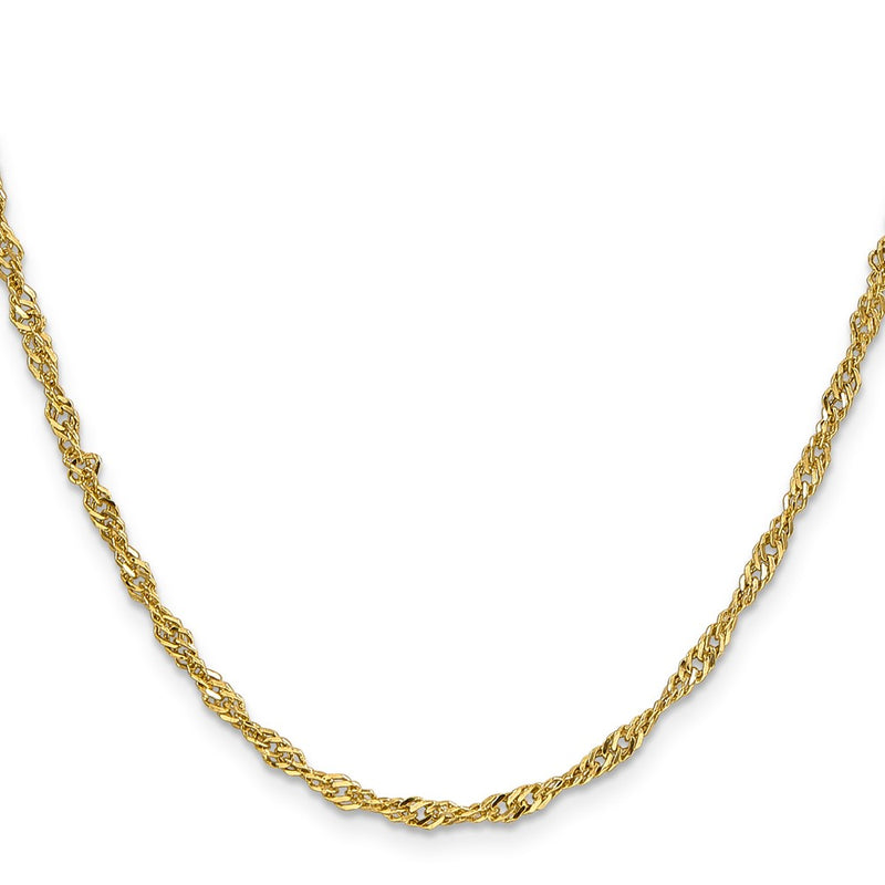 14K Yellow Gold 16 Inch 2.75mm Lightweight Singapore With Lobster Clasp Chain Necklace