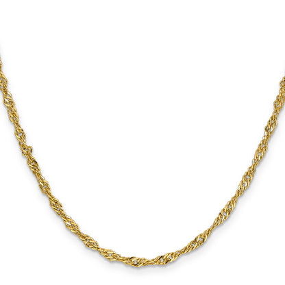 14K Yellow Gold 20 Inch 2.75mm Lightweight Singapore With Lobster Clasp Chain Necklace