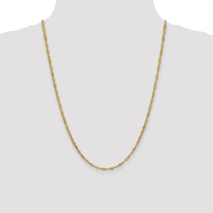 14K Yellow Gold 24 Inch 2.75mm Lightweight Singapore With Lobster Clasp Chain Necklace