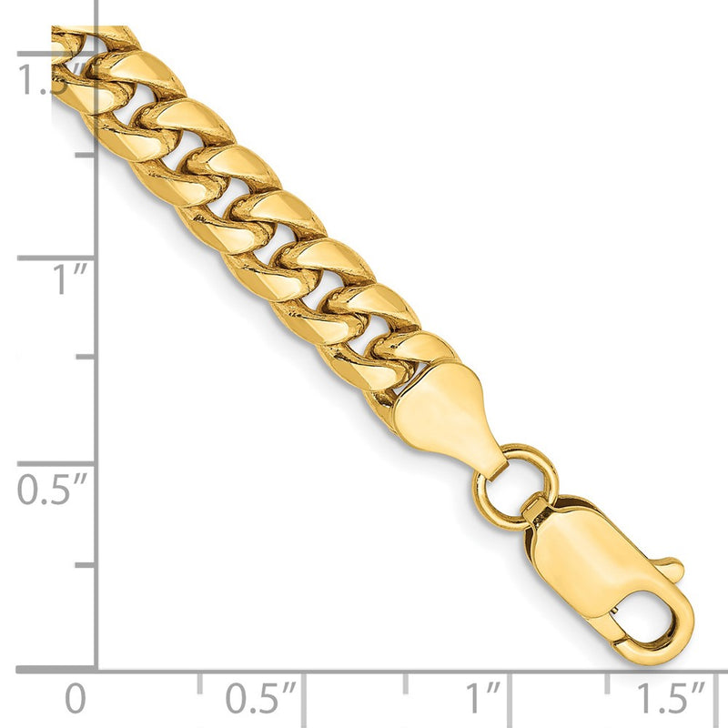 14K Yellow Gold 6mm Semi-Solid Miami Cuban With Lobster Clasp Chain Bracelet