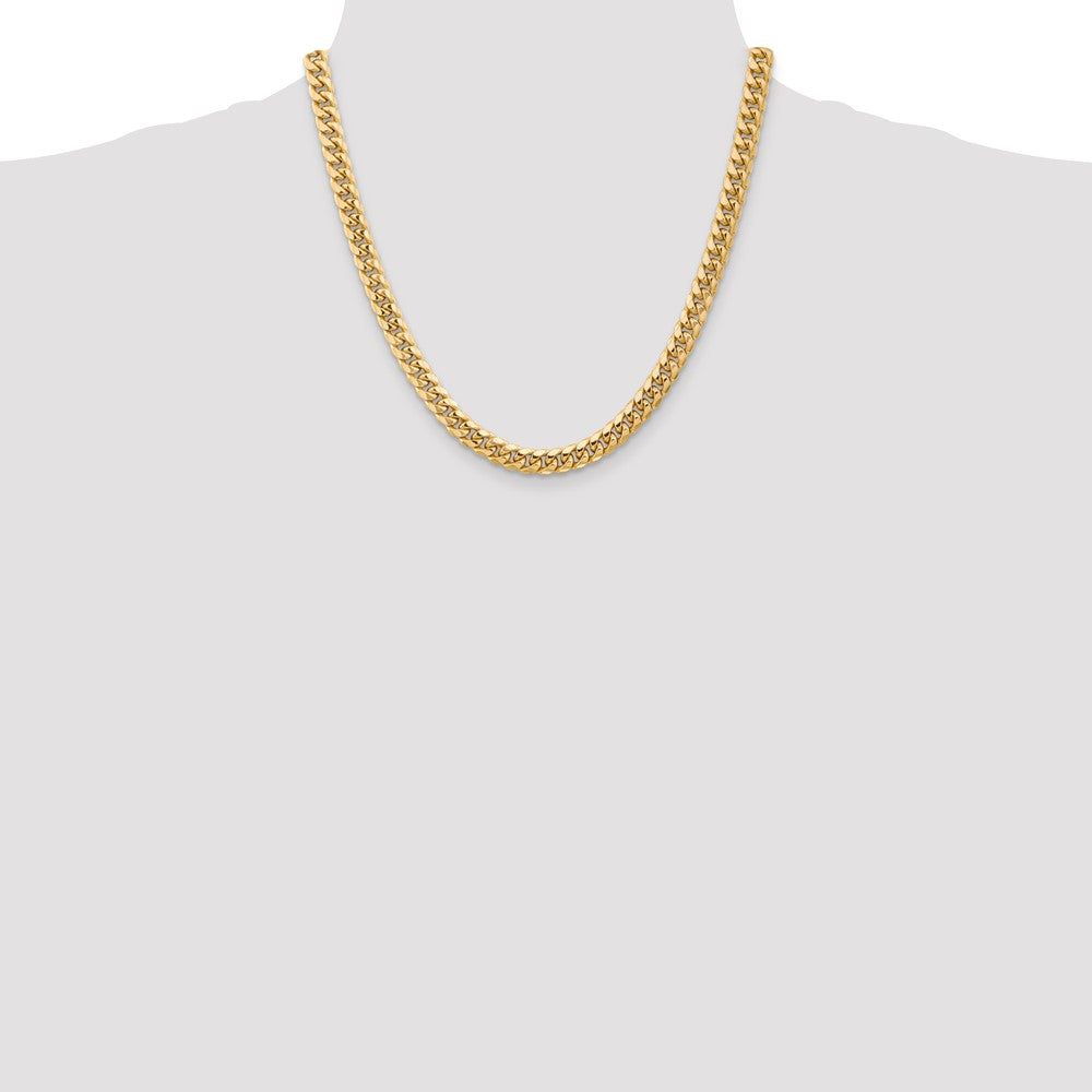 14K Yellow Gold 6.75mm Semi-Solid Miami Cuban With Lobster Clasp Chain Necklace