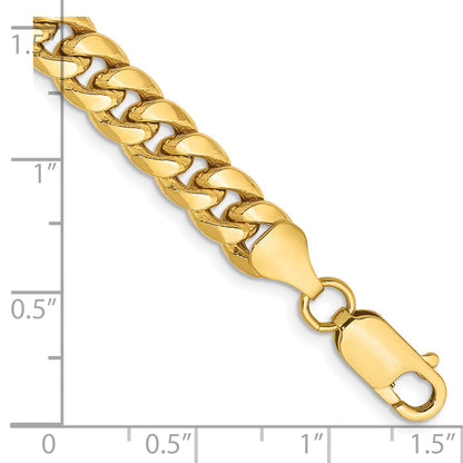 14K Yellow Gold 7 Inch 6.75mm Semi-Solid Miami Cuban With Lobster Clasp Bracelet
