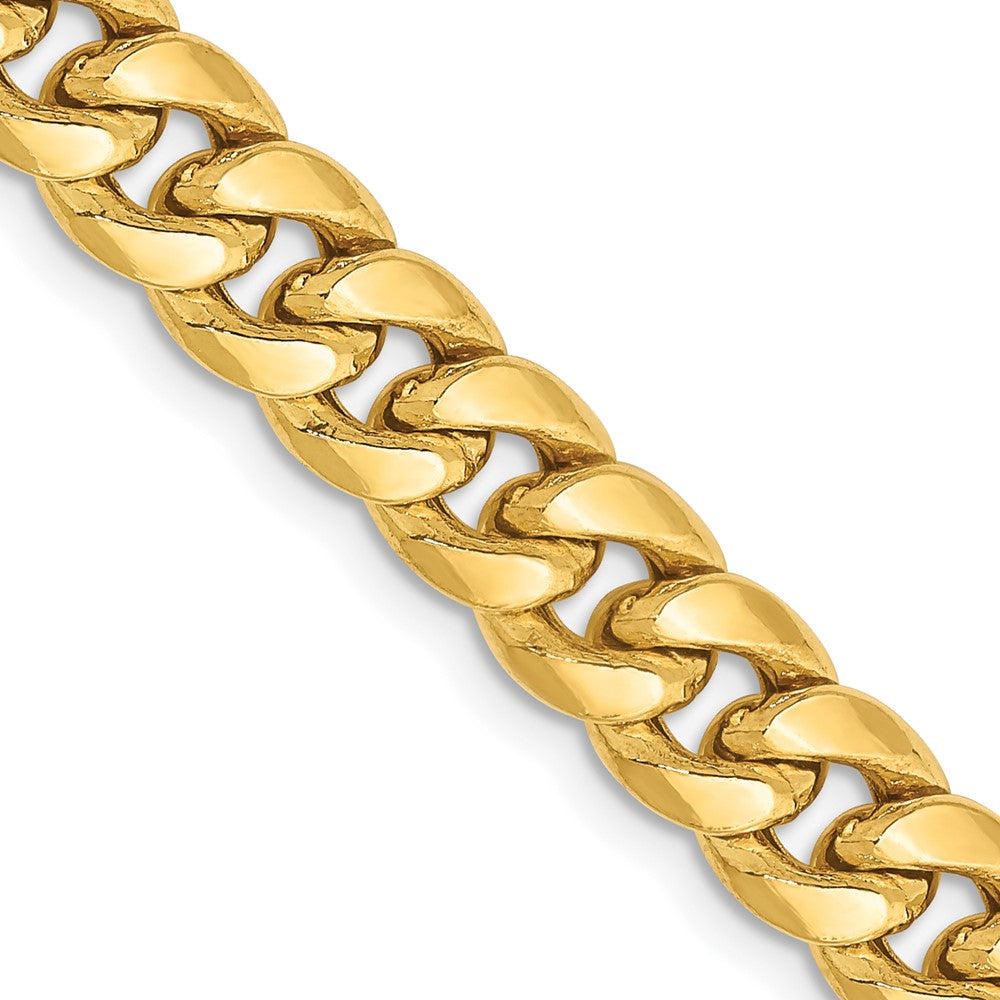 14K Yellow Gold 6.75mm Semi-Solid Miami Cuban With Lobster Clasp Chain Necklace