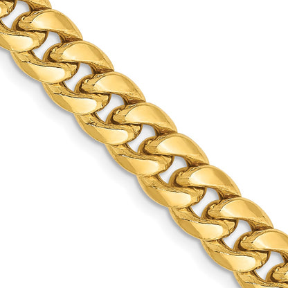 14K Yellow Gold 6.75mm Semi-Solid Miami Cuban With Lobster Clasp Chain Necklace