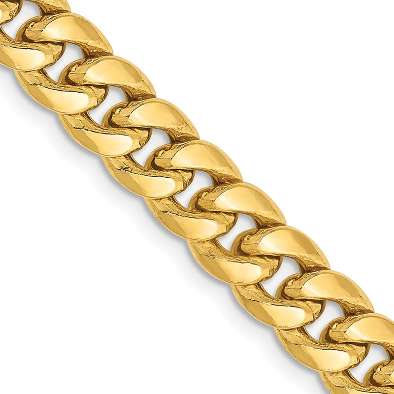 14K Yellow Gold 6.75mm Semi-Solid Miami Cuban With Lobster Clasp Chain Necklace