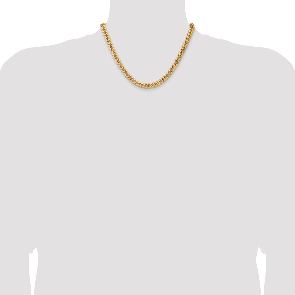 14K Yellow Gold 7.3mm Semi-Solid Miami Cuban With Lobster Clasp Chain Necklace