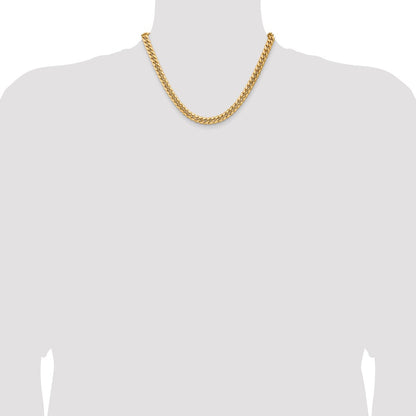 14K Yellow Gold 7.3mm Semi-Solid Miami Cuban With Lobster Clasp Chain Necklace