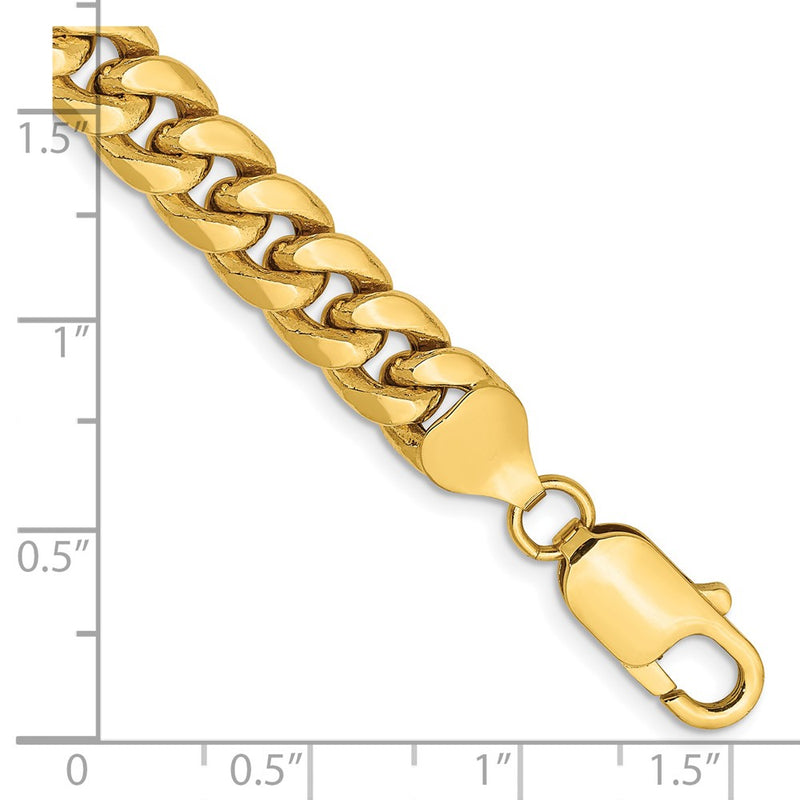 14K Yellow Gold 7.3mm Semi-Solid Miami Cuban With Lobster Clasp Chain Bracelet