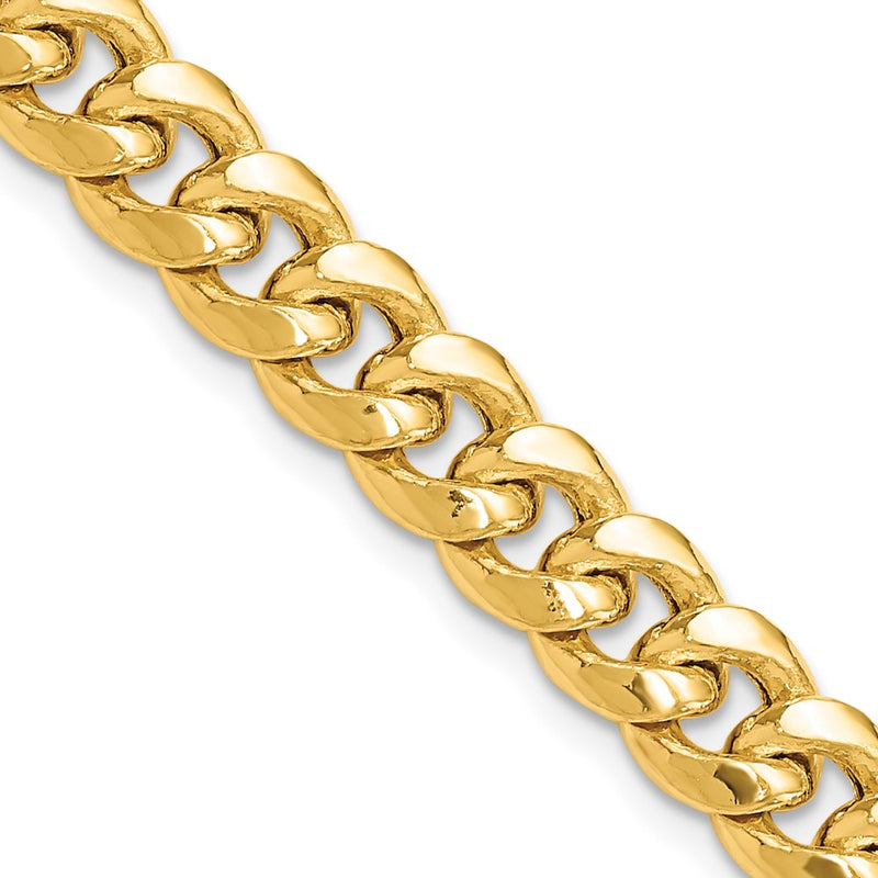 14K Yellow Gold 7.3mm Semi-Solid Miami Cuban With Lobster Clasp Chain Bracelet