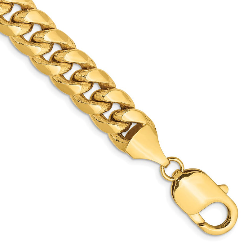 14K Yellow Gold 9.3mm Semi-Solid Miami Cuban With Lobster Clasp Chain Bracelet