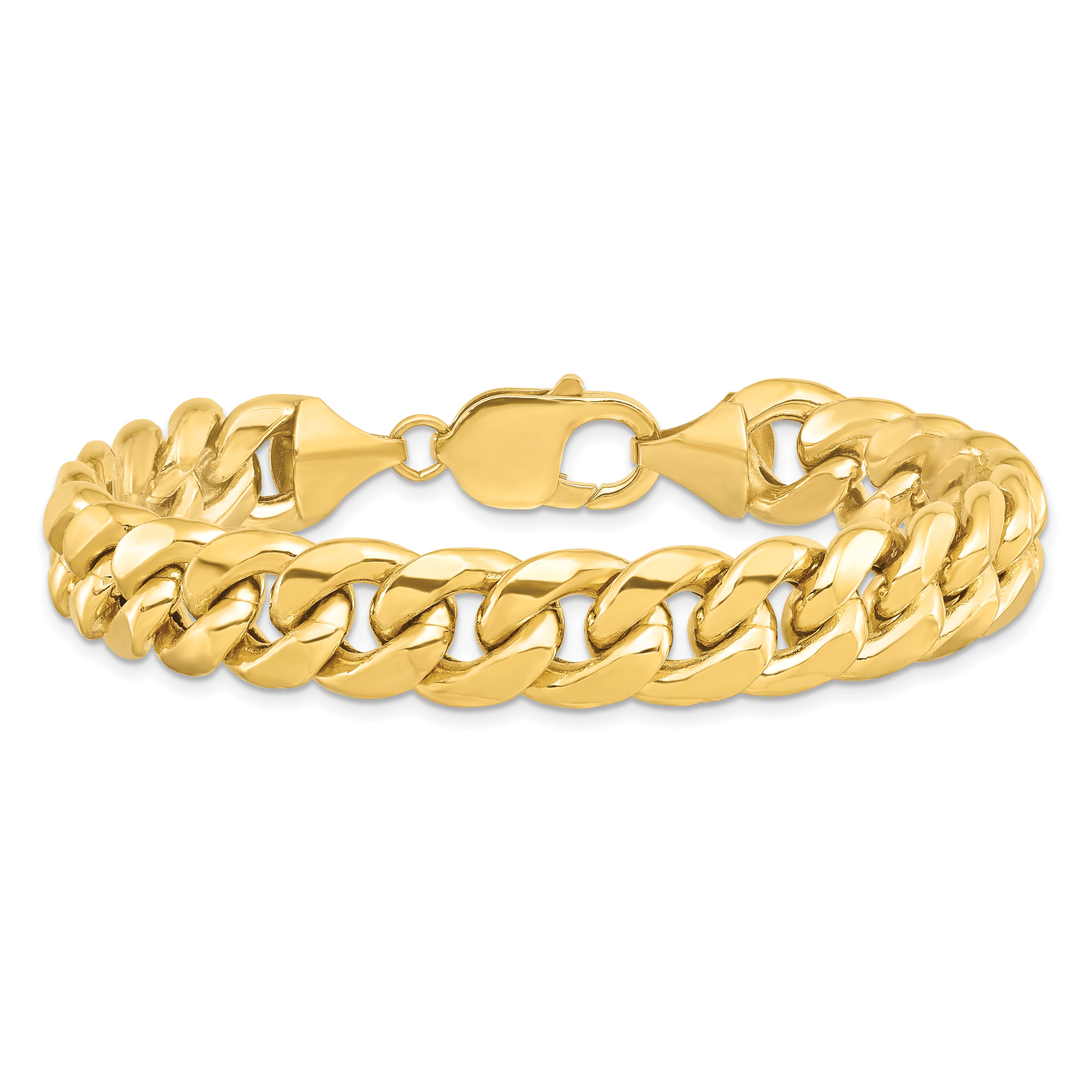 14K Yellow Gold 9 Inch 11mm Semi-Solid Miami Cuban With Lobster Clasp Chain Bracelet