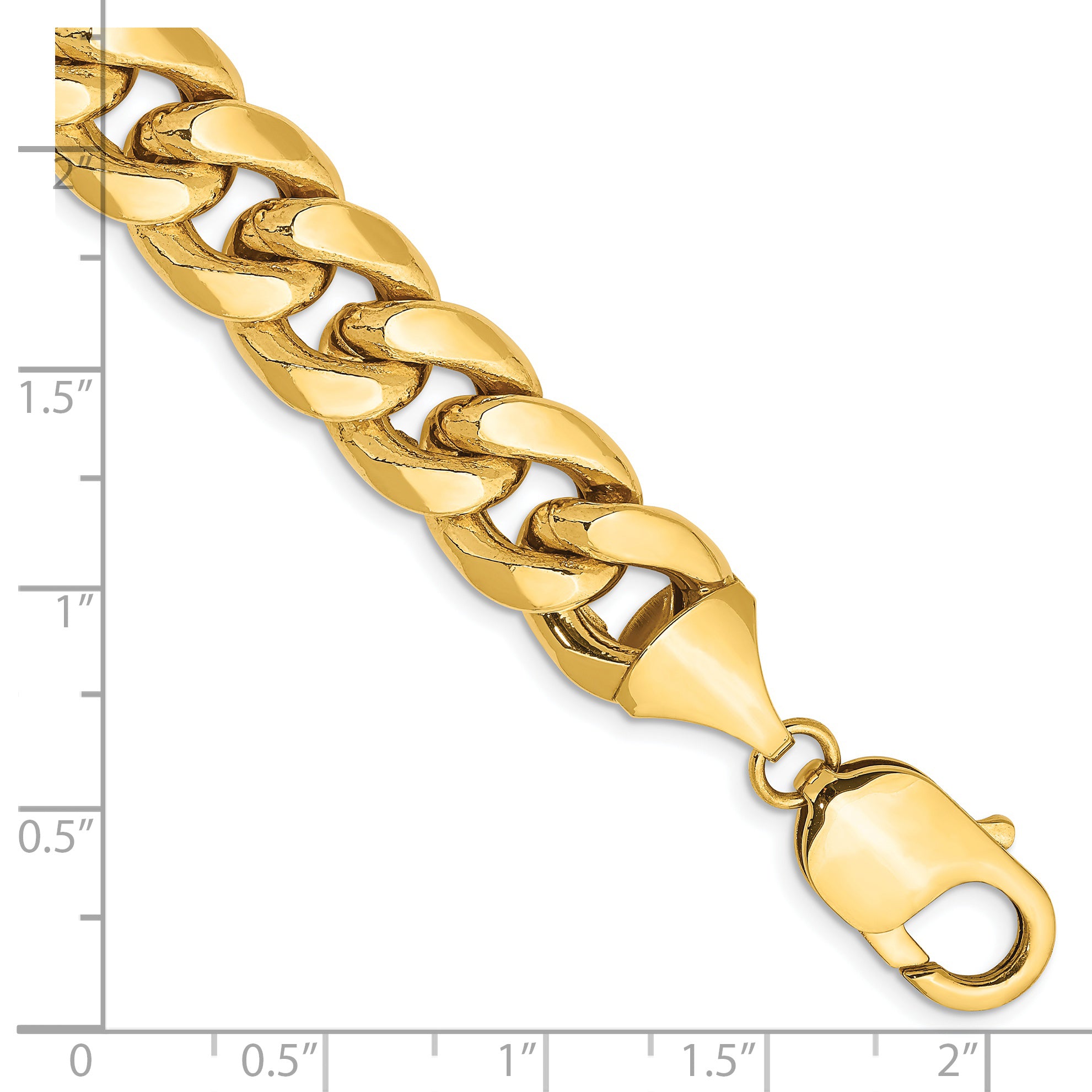 14K Yellow Gold 9 Inch 11mm Semi-Solid Miami Cuban With Lobster Clasp Chain Bracelet