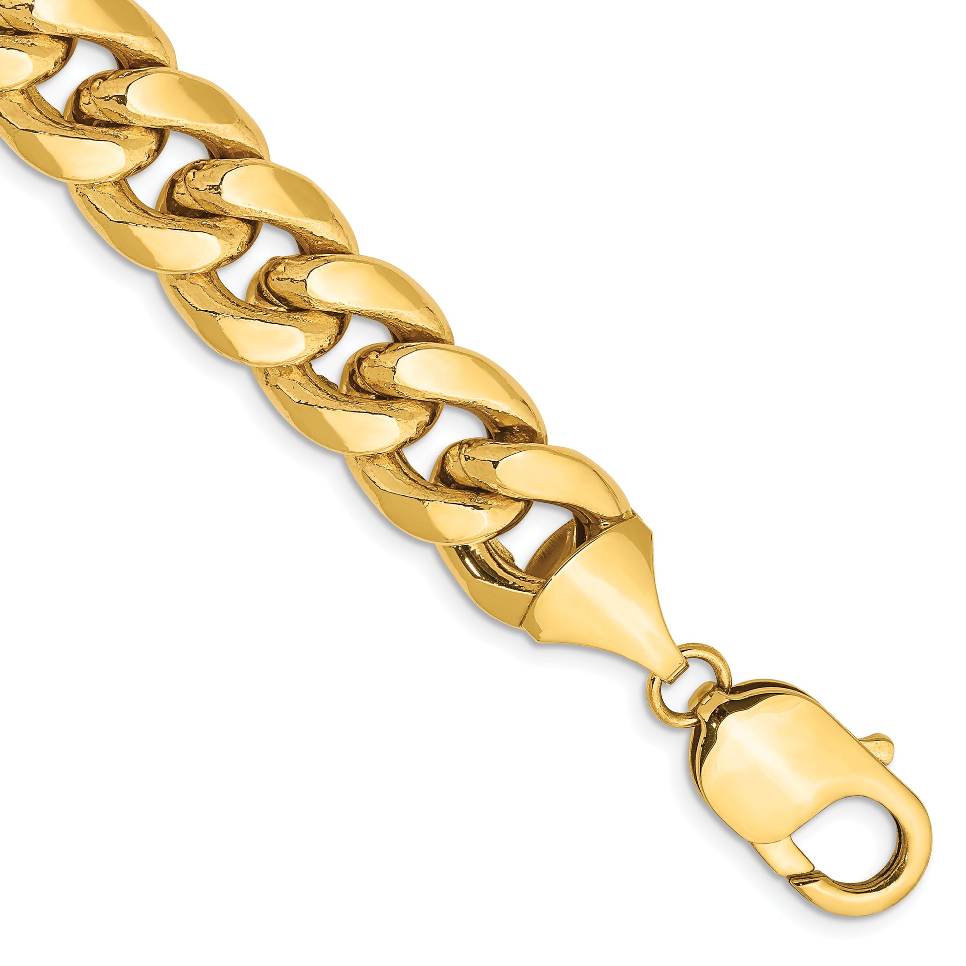 14K Yellow Gold 9 Inch 11mm Semi-Solid Miami Cuban With Lobster Clasp Chain Bracelet